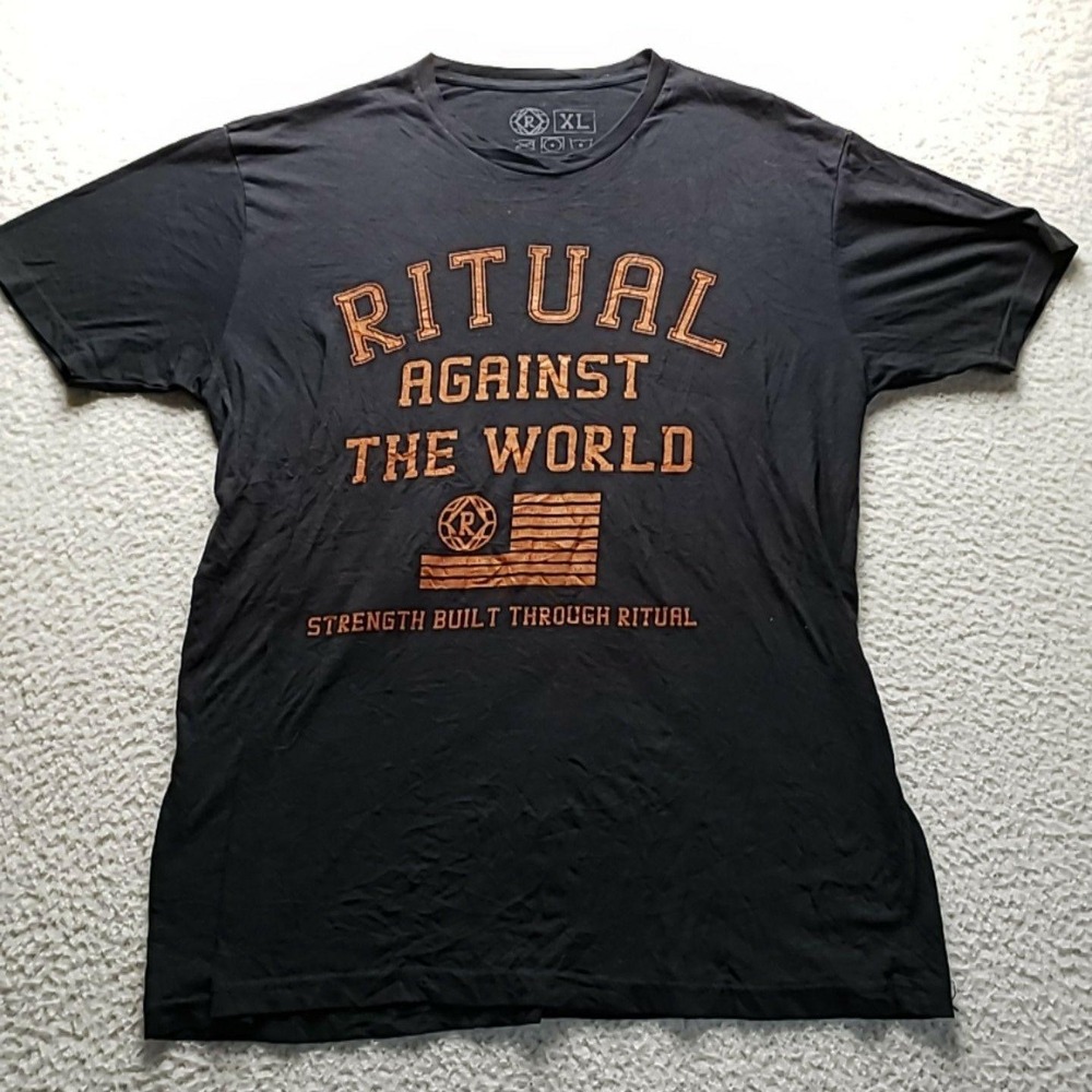 Ritual Shirt Mens XL Black Against The World Graphic Tagless Gym Fitness Tee